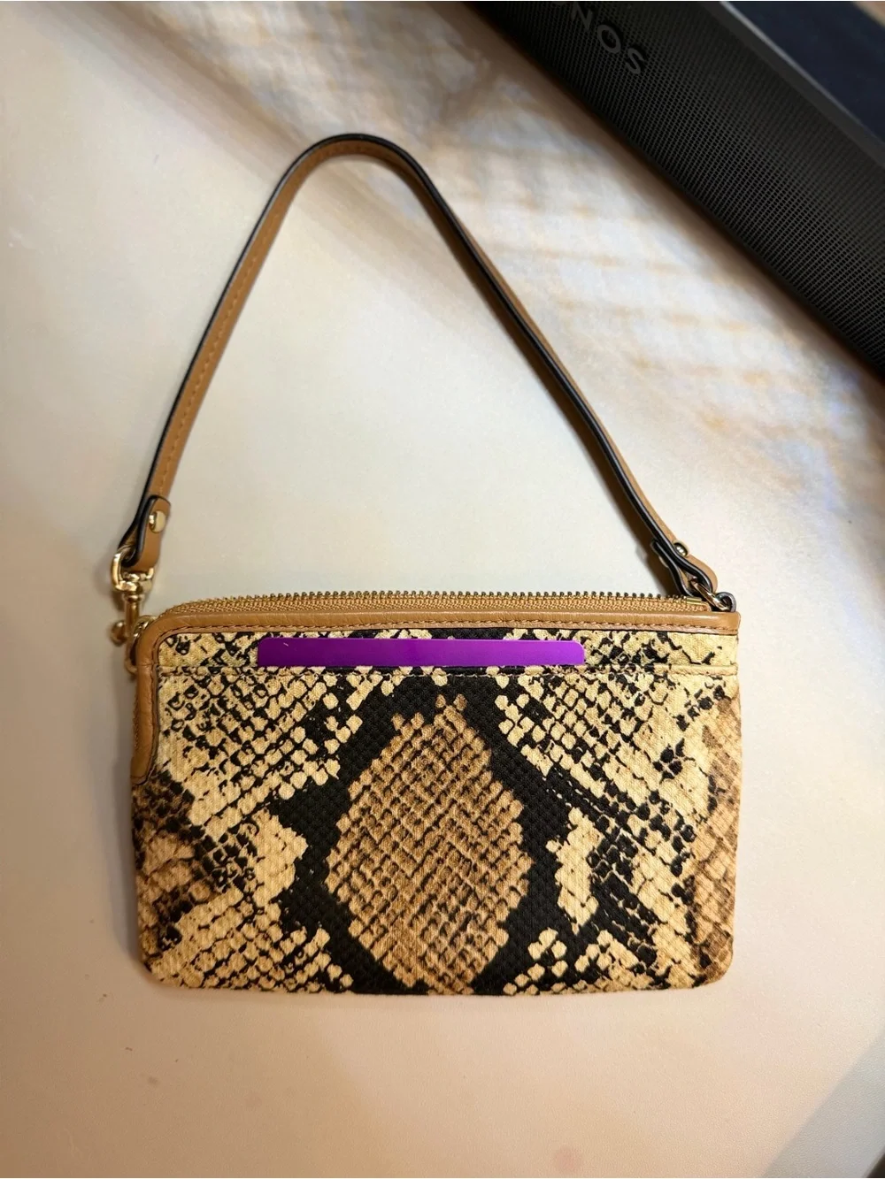 Coach Snake-Print Wristlet in Black and Tan | NWOT!